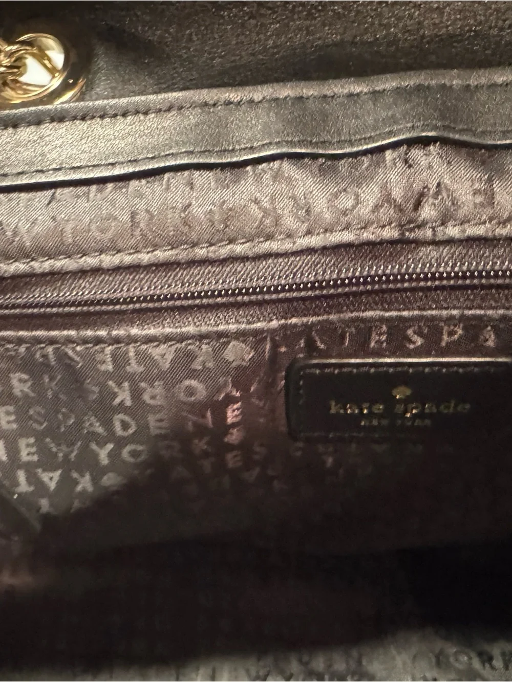 Kate Spade Black Quilted Leather Shoulder Bag with Gold Chain